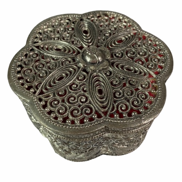 Vintage Japanese Trinket Jewelry Box Silver Metal